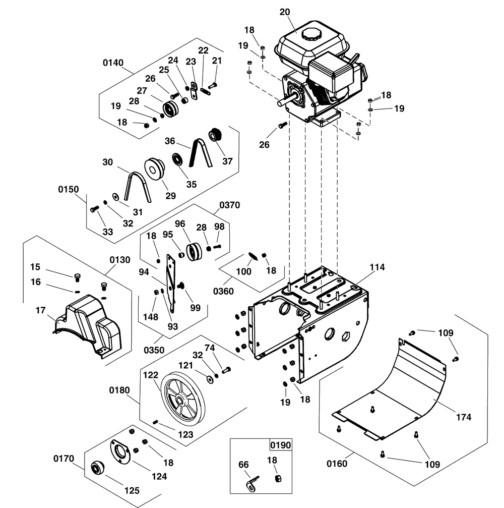 Engine And Frame Group Diagram and Parts List for 1696619-04-S1227 2019 Briggs and Stratton Snow Blower